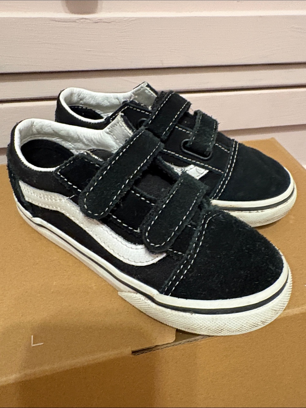 Vans Black and White Kids Velcro Skate Sneakers